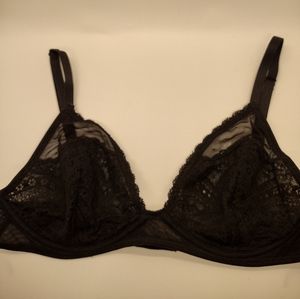 Free People Intimately Black Cheeky Lace Underwire Bra 36B Floral Sheer